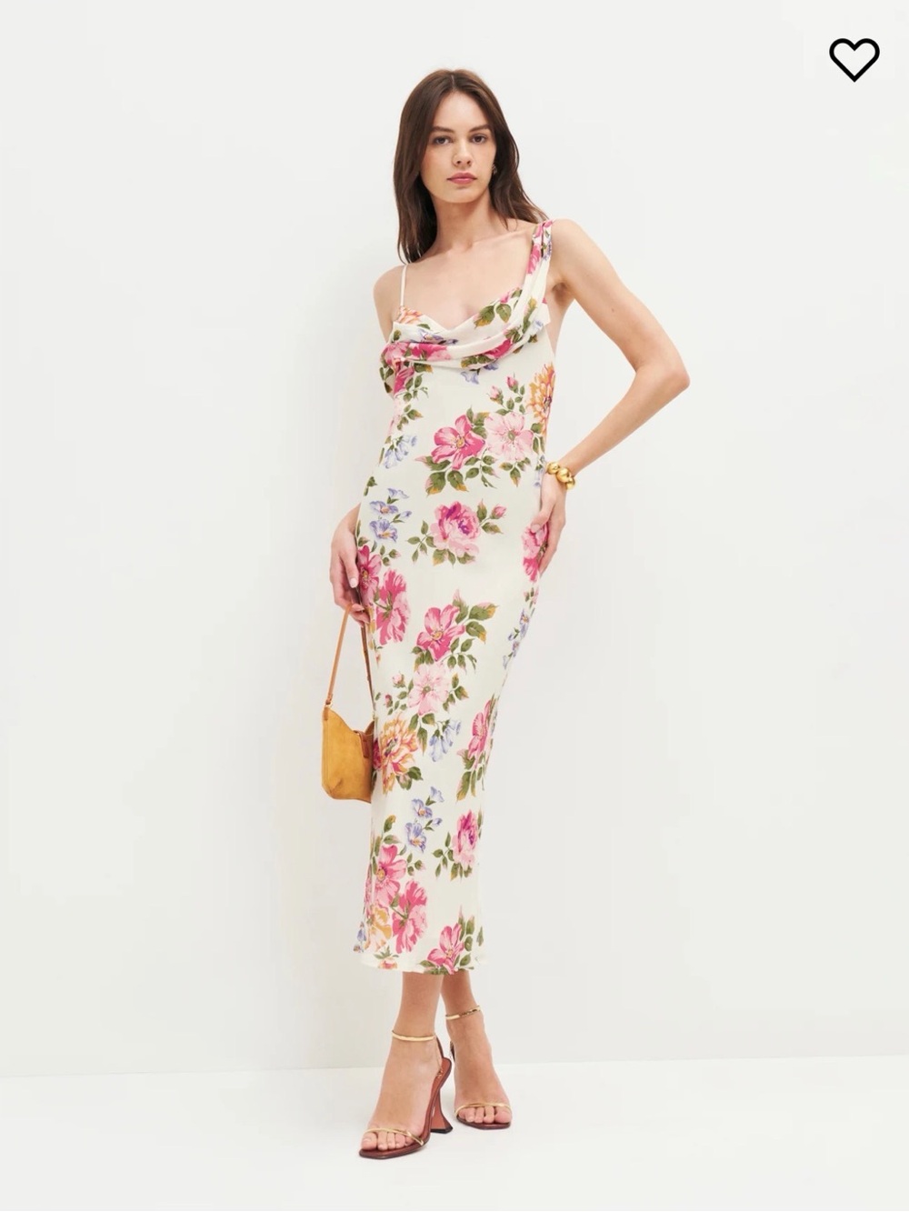 Reformation Floral Reya Midi Dress - White with Pink & Green